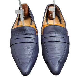 Franco Sarto L-Zelda Navy Leather Pointed Toe Loafers Slip On Flats Women's 8.5M